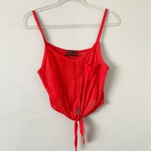 Urban outfitters UO Tank Crop Top Pocket Tie Front Cut Out Sleeveless Boho red